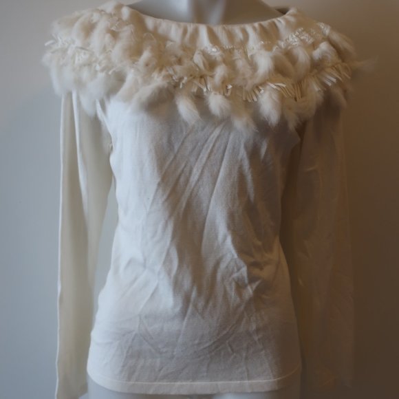Metric Cream Sweater With Rabbit Hair & Lace Trim Sz M * - Picture 3 of 7